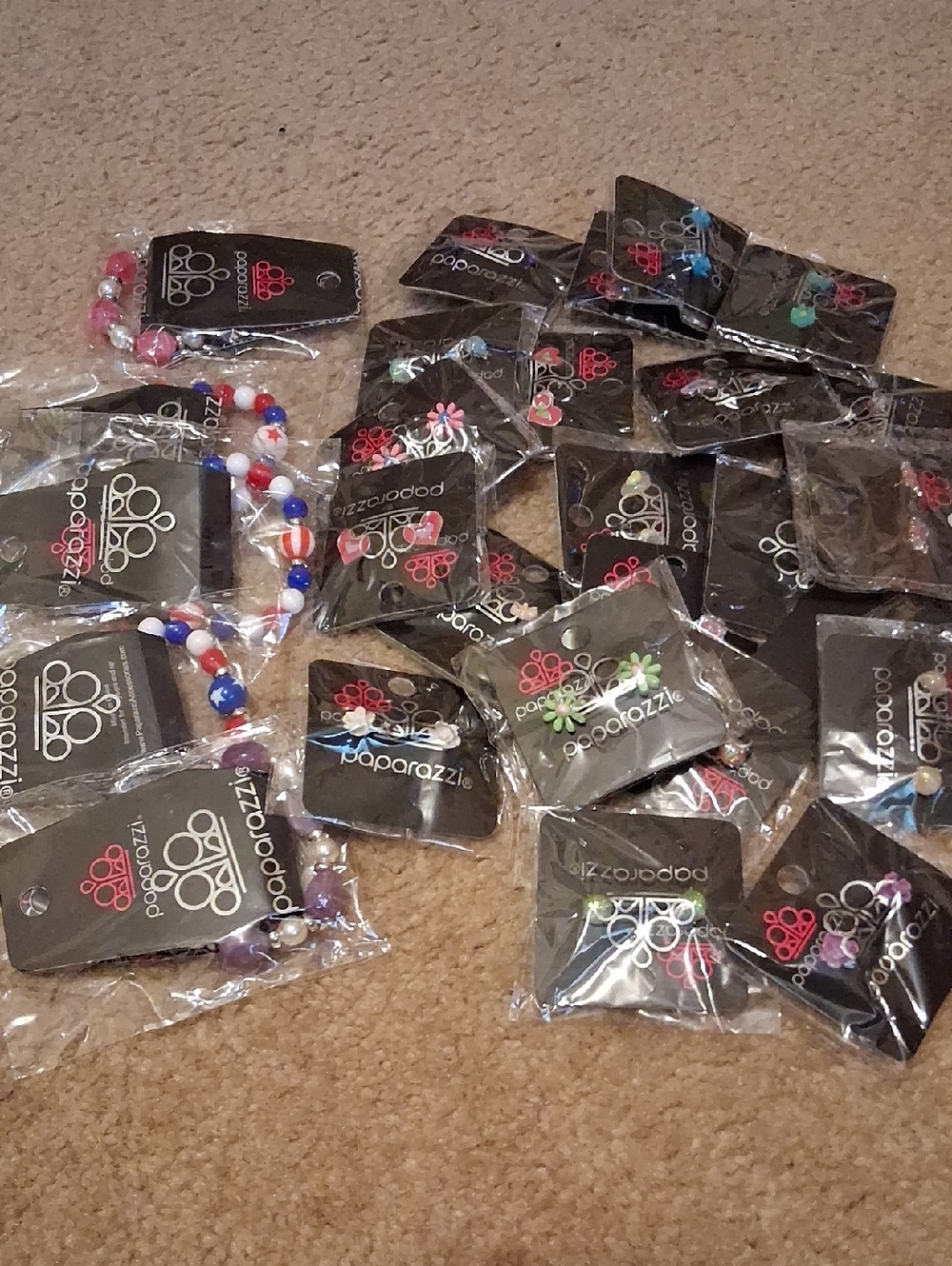 paparazzi Assorted Beaded Bracelets in Red White Blue and Pink